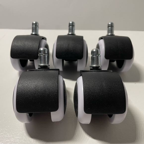 2" Inch Smooth Roll Office Chair Twin Casters 7/16" Metal Stem, White- Set of 5 - Picture 2 of 5